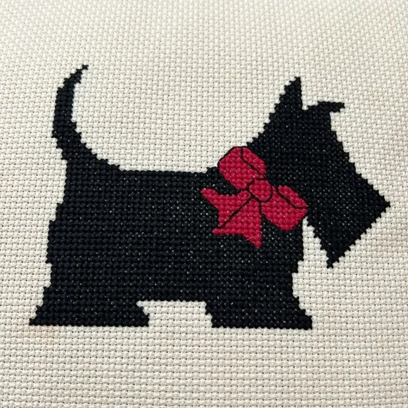 Scottie Dog And Plaid Embroidered Pillow With Velour Backing - Picture 4 of 7